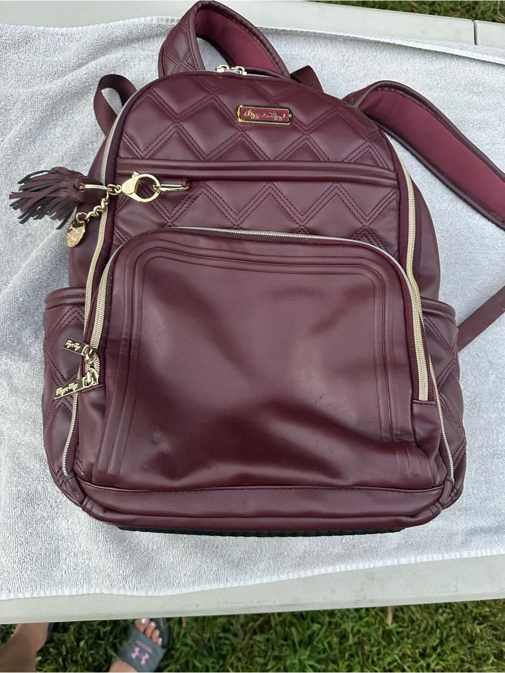 Itzy Ritzy Quilted Burgundy Backpack withGold Hardware Boss Plus Large Diaperbag